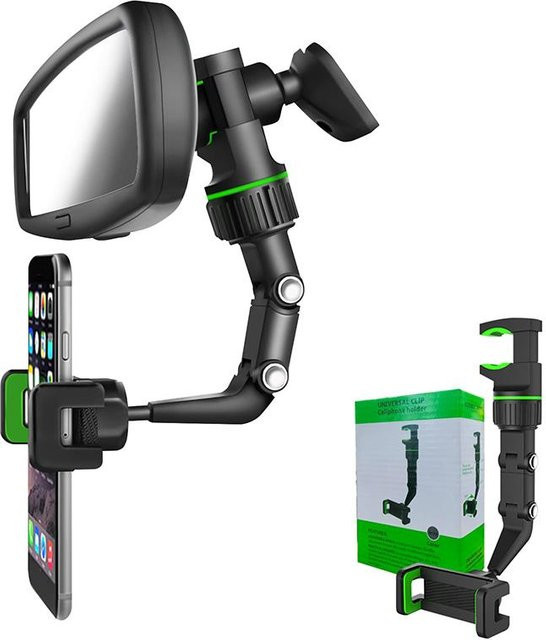 Multifunktionaler Rückspiegel-Handyhalter in Schwarz, 360 Grad drehbar und ausziehbar für dein Auto - Bild 1