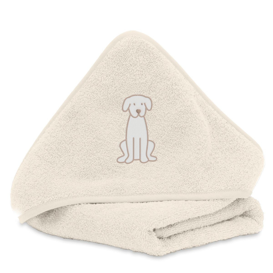Fillikid Kapuzenbadetuch für Babys mit Hundemotiv in Beige, B/T: 75 x 75 cm - Bild 1