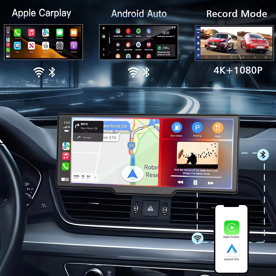 Maxtoss Dashcam 4K Rückspiegelkamera mit Android Auto, Apple CarPlay, GPS und 5G WIFI in Schwarz - Bild 3