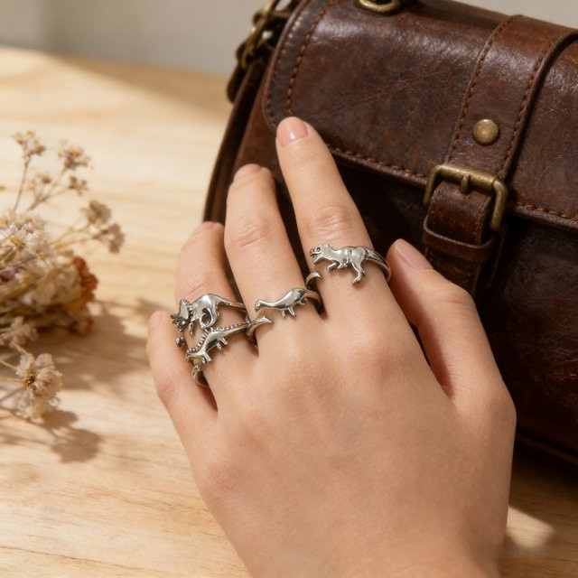 Ringset 925 Silber, Dinosaurier, Vintage - Bild 1