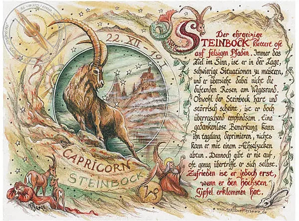 Tantum Graphic Sternbild Steinbock Poster auf Antikpapier im A4-Format, Mehrfarbig - Bild 1