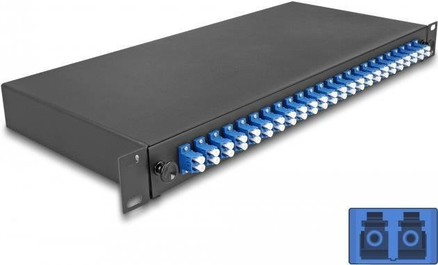 Delock LWL-Spleißbox 24 x LC Duplex OS2 in Schwarz, 1 HE, komplett bestückt - Bild 1