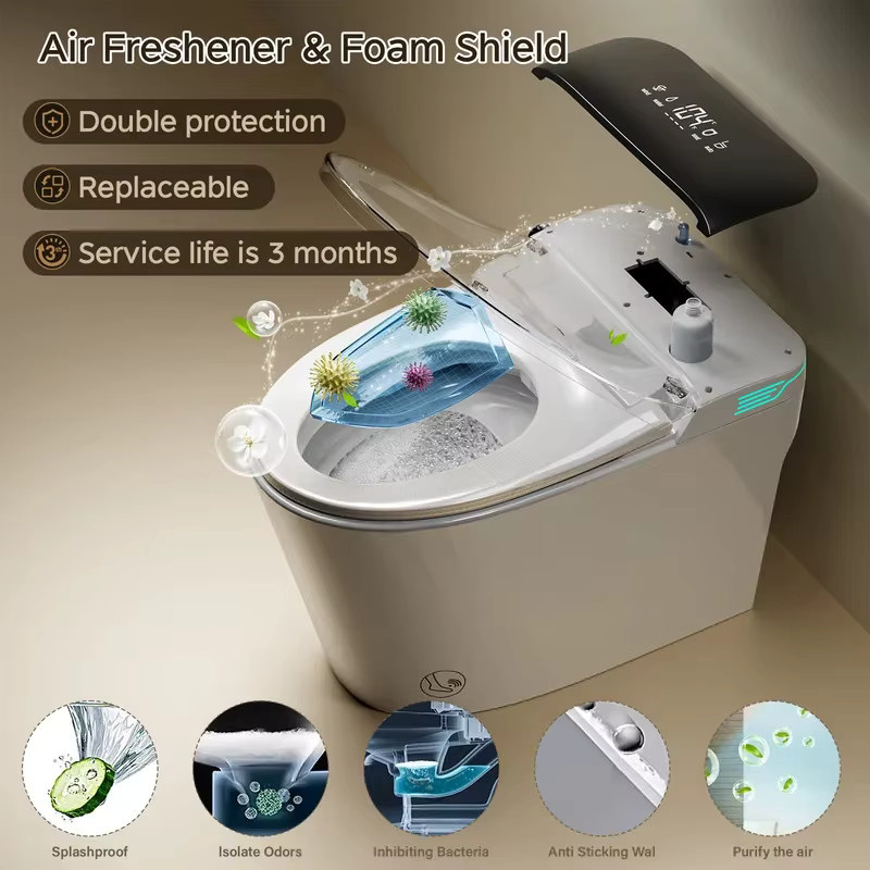 OUCEY Smart-Toilette mit integriertem Bidet und Schaumspender, einteilige Stand-Toilette mit sofortiger Warmwasserfunktion und doppelter automatischer Spülung, Keramik, Weiß oder Schwarz - Bild 3