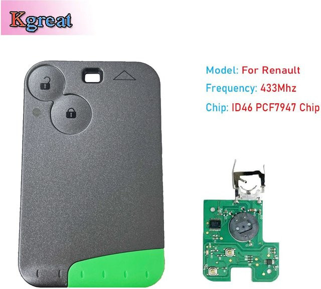 Renault Smart Car Key Card mit 2 Tasten und PCF7947 ID46 Chip für Laguna und Espace, 433MHz Fernbedienung für Keyless Entry - Bild 1