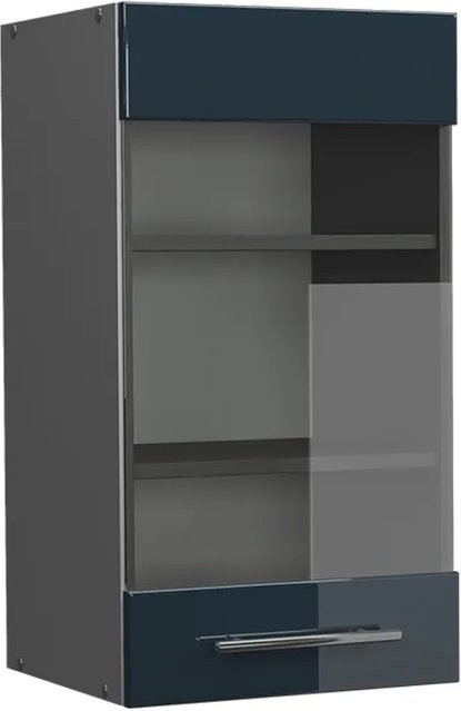 Vicco Küchenglasschrank Fame-Line in Dunkelblau Hochglanz und Anthrazit mit Glastüren und Soft-Close-Funktion, Breite: 40 cm, Höhe: 72 cm, Tiefe: 34,1 cm - Bild 1