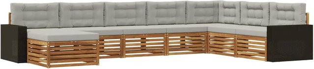 vidaXL Outdoor-Sofagarnitur in U-Form aus Akazienholz mit 8 Kissen in Natur und Hellgrau - Bild 1