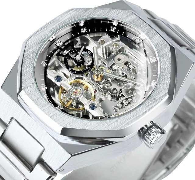 Forsining Armbanduhr, Automatik, Edelstahl, Silber, Diamant, Herren - Bild 1