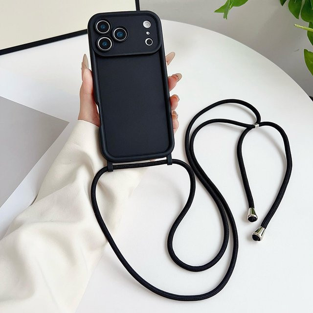 Rui Di Luxus-Handyhülle mit Crossbody-Lanyard und Kameraschutz für iPhone 17 Pro Max 16 15 14 Plus 13 12 11 in Schwarz - Bild 1