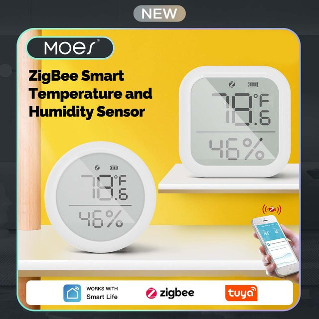 MOES Tuya ZigBee Smart Temperatur- und Luftfeuchtigkeitssensor mit LED-Bildschirm in Weiß - Bild 1