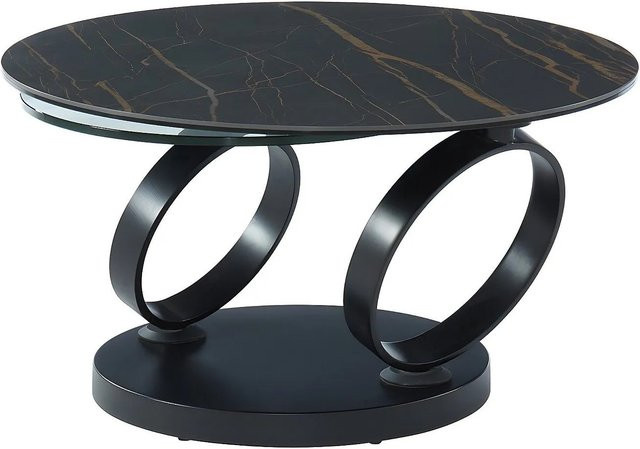 Couchtisch Joline in Schwarz und Transparent mit Marmor-Look und drehbarer Platte aus gehärtetem Glas, B/T/H: 131,5 x 80 x 42 cm - Bild 1