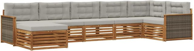 vidaXL Outdoor-Sofagarnitur in L-Form aus Massivholz Akazie mit 7 Kissen in Hellgrau - Bild 1