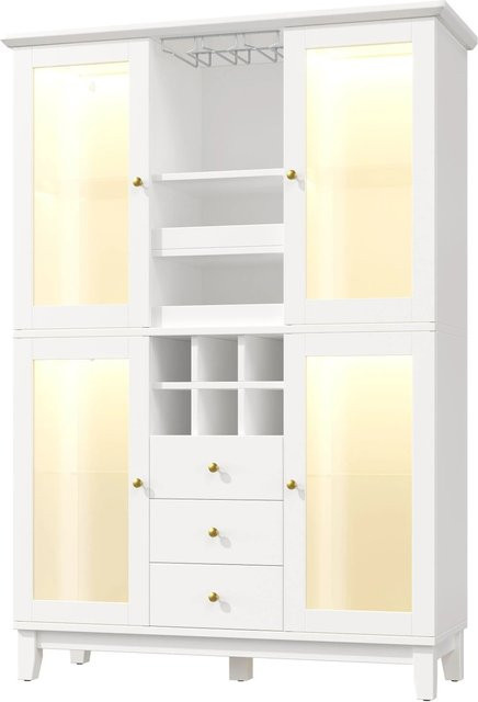 Merax Weinschrank in Weiß mit App-gesteuerter LED-Beleuchtung, Glastüren, Flaschenhalter, Glashalter und 3 Schubladen, H x B x T: 180,5 x 120 x 40 cm - Bild 1