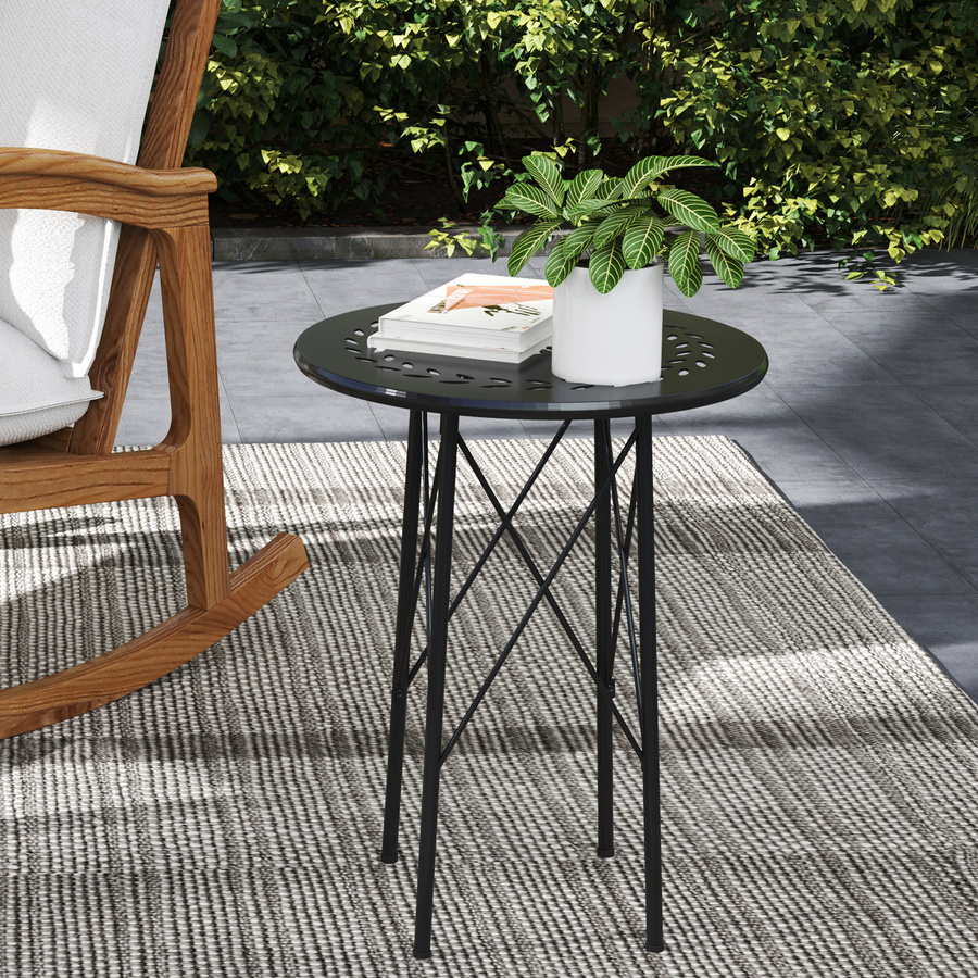 Outsunny Gartentisch aus Stahl mit Blumendesign, wetterfester Rundtisch für Garten, Balkon und Terrasse, Schwarz, Durchmesser: 40 cm, Höhe: 50 cm - Bild 2