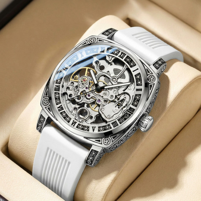 CAROTIF Armbanduhr Automatik, Silber, Silikonarmband, Herren - Bild 1