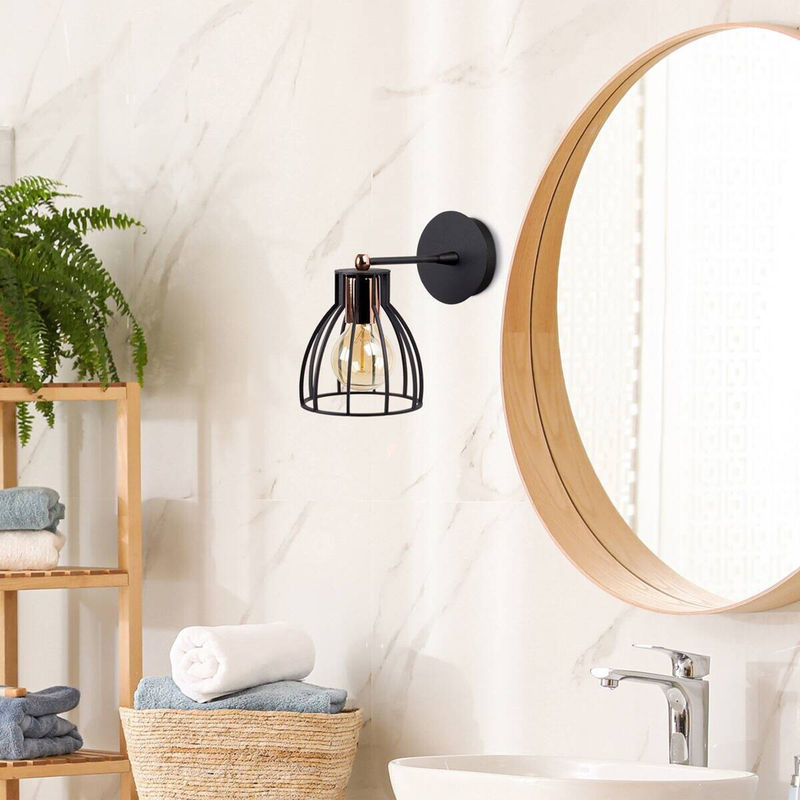 Opviq Wandleuchte Kemah in Schwarz und Bronze aus Metall mit E27 Fassung, B/H/T: 15 x 24 x 15 cm - Bild 3