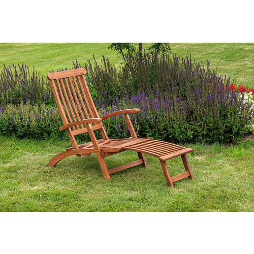 Merxx Gartenmöbelset Deckchair 2-teilig aus behandeltem Hartholz mit Klapphocker in Beige und Braun - Bild 4