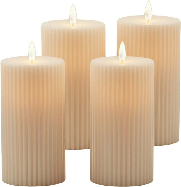 Relaxdays LED Stumpenkerzen 4er Set in Champagner mit Flackereffekt und Rillen-Design, Höhe: 17,5 cm, Durchmesser: 8 cm - Bild 1
