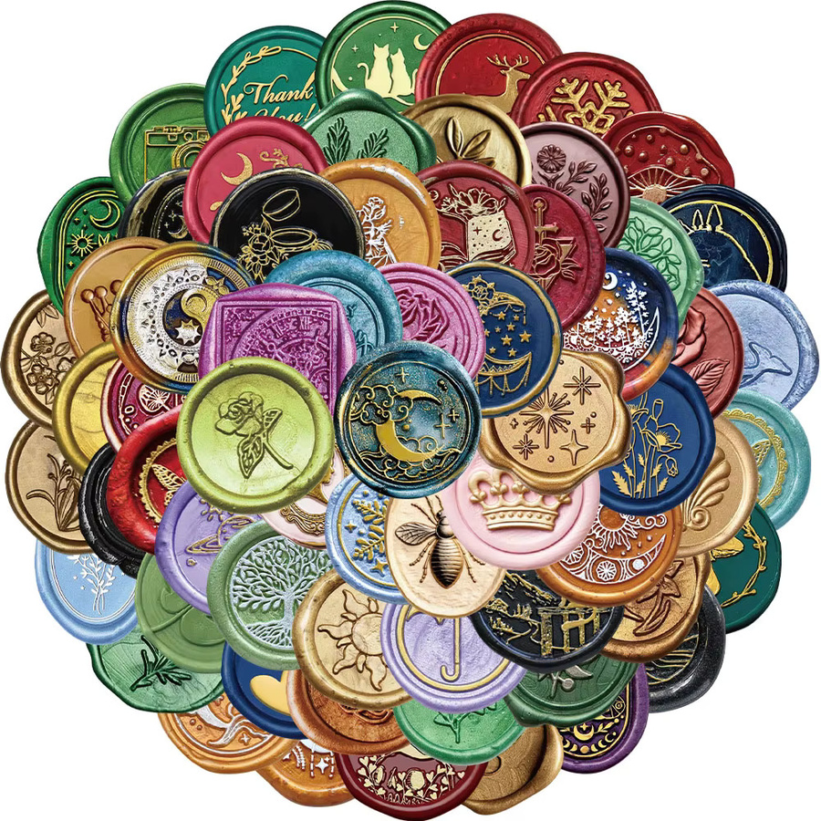 Wachssiegel-Aufkleber, 64-teiliges Set, multicolor - Bild 2