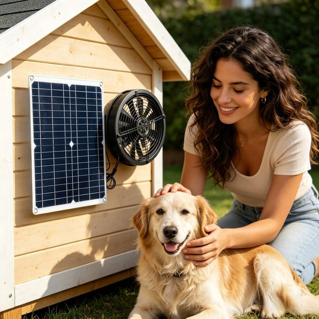 EESBAO Solar-Abluftventilator-Set in Schwarz, 6 Zoll, wetterfester automatischer Lüfter für Gewächshaus, Hundehütte, Wohnmobil und Hühnerstall - Bild 1