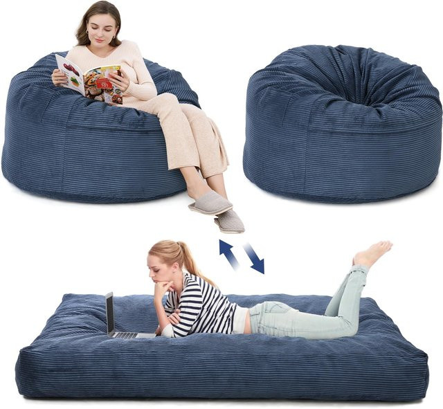 HiMISS 2-in-1 Cord-Sitzsack für Erwachsene als konvertierbares Bodensofa und Matratze in Blau - Bild 1