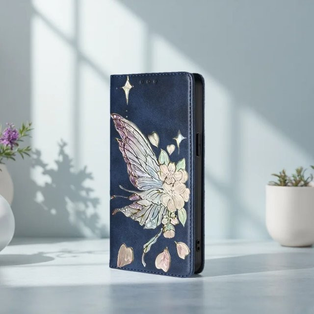 Vivo Handyhülle aus PU-Leder mit Schmetterlings-Muster als Wallet Case in Rot für X300 Pro, X100, X200 Pro mini, X200 FE und X200 Ultra Flip - Bild 1