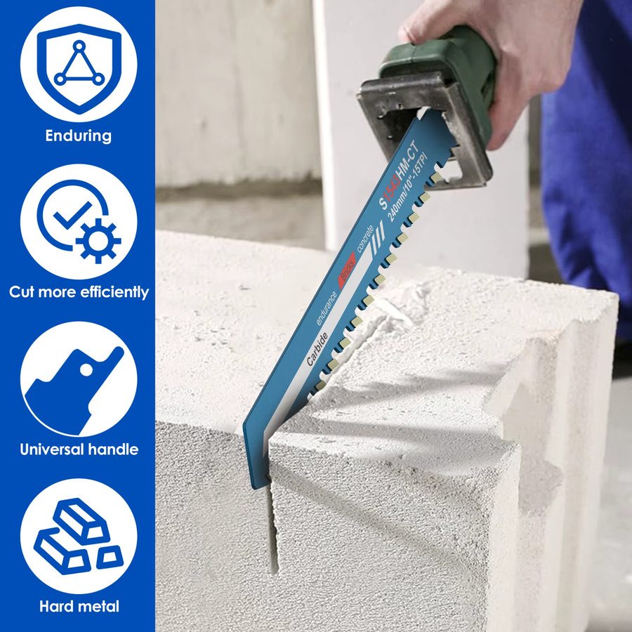 Toorise 3-teiliges Säbelsägeblatt Set mit Wolframkarbid-Zähnen, 240 mm, für Mauerwerk, Beton und Holz - Bild 2
