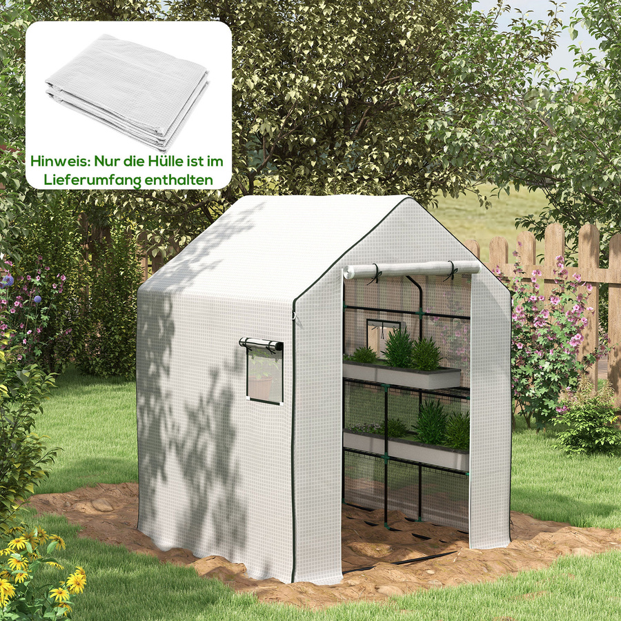 Outsunny Ersatzfolie für Gewächshaus mit UV-Schutz, Seitenfenster und Rolltür, Weiß, B/T/H: 140 x 143 x 190 cm - Bild 2