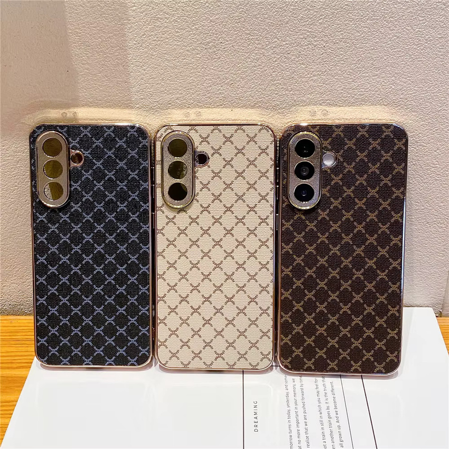 Goldplattierte Lederhülle mit Gittermuster für Samsung Galaxy A57 A37 A17 A07 A56 A36 A26 A16 A55 A35 A15 in Beige mit Anti-Sturz-Schutz - Bild 2