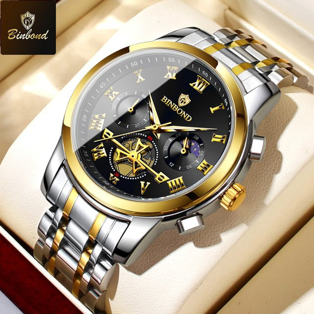 BINBOND Chronograph, Quarz, Edelstahl, Gold, Herren - Bild 1