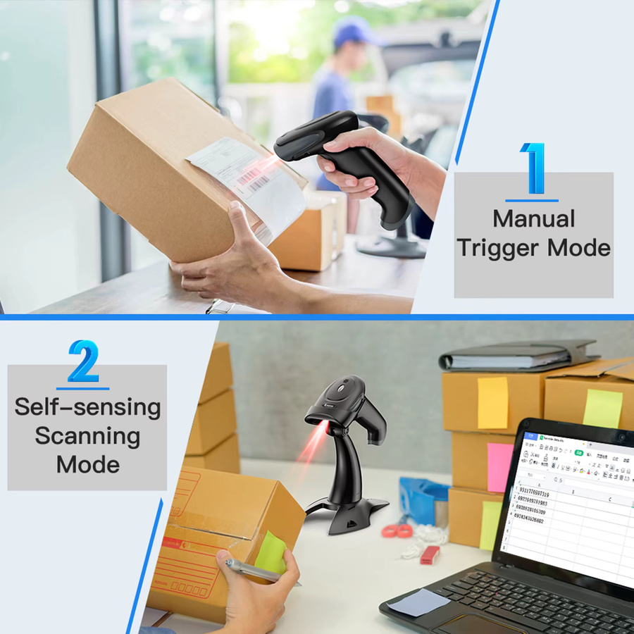 Eyoyo EY-019WS 2,4G Kabelloser Handscanner für QR-Codes, USB-C 1D 2D Barcode-Scanner mit verstellbarem Ständer und automatischer Erkennung, Schwarz - Bild 4