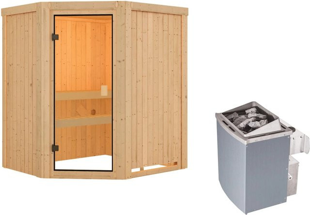 Woodfeeling Sauna Faurin aus Fichte mit 9 kW Elektroofen, integrierter Steuerung und bronzierter Glastür, Braun, B/T/H: 170 x 151 x 198 cm - Bild 1