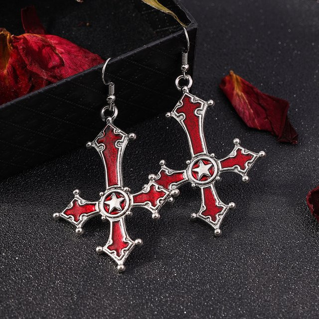 Aihua Ohrringe, Gothic, Kreuz Anhänger, Silber, Unisex - Bild 1