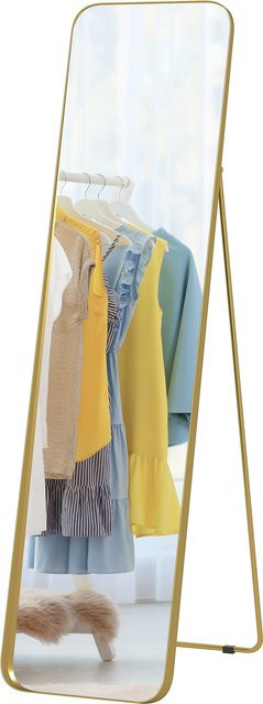 HOMCOM Ganzkörperspiegel in Gold mit Metallrahmen und bruchsicherem Glas, Standspiegel zum Aufstellen oder Anlehnen, Höhe: 160 cm, Breite: 40 cm - Bild 1