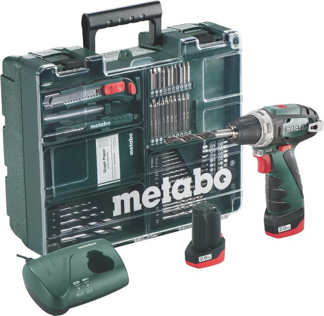 Metabo 12 V Akku-Bohrschrauber PowerMaxx BS Basic in Grün inklusive 2 Ah Akkus und Koffer - Bild 1