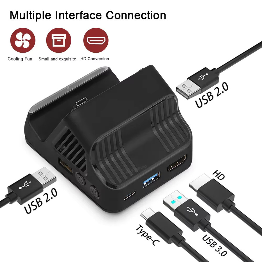 HeroAngel Multifunktions-Ladestation für Nintendo Switch OLED mit Lüfter und USB 3.0-Anschluss, Schwarz - Bild 5
