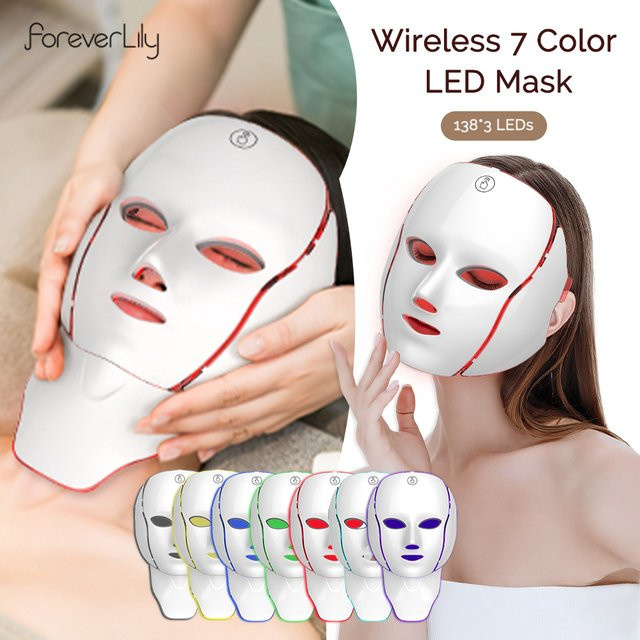 foreverlily LED-Gesichts-Hals-Maske, 7-Farben-Licht, Unisex, Reife Haut - Bild 1