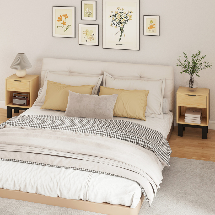 HOMCOM Set aus 2 modernen Nachttischen mit Schublade und offenem Fach, Eiche, B/T/H: 35 x 26 x 50 cm - Bild 2