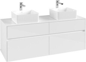 V&B Waschtischunterschrank Collaro in Weiß Glossy mit 2 Waschbeckenbecken und LED 10 W, B/T/H: 140 x 54,8 x 50 cm - Bild 1