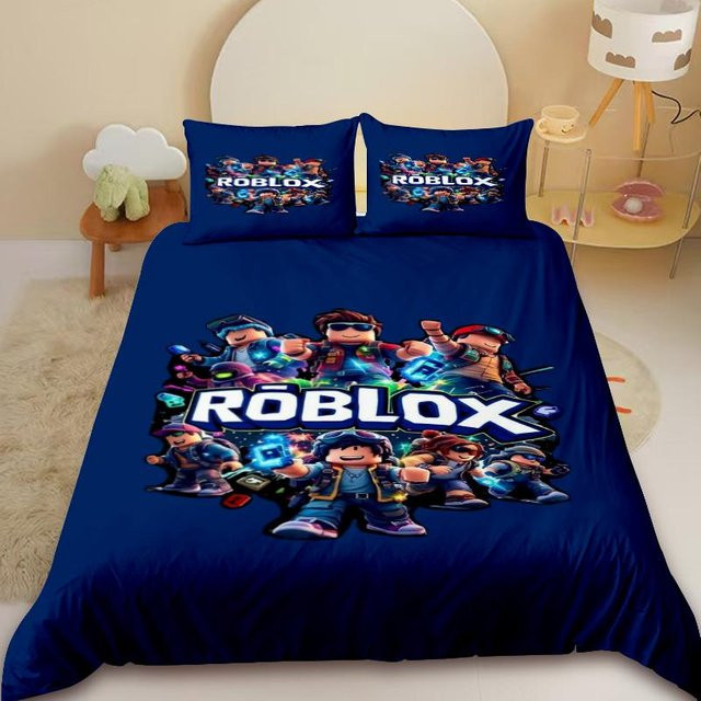 Roblox 3-teiliges Bettwäsche-Set für Kinder und Jugendliche in Blau mit Cartoon-Motiv, B/H: 135 x 200 cm - Bild 1