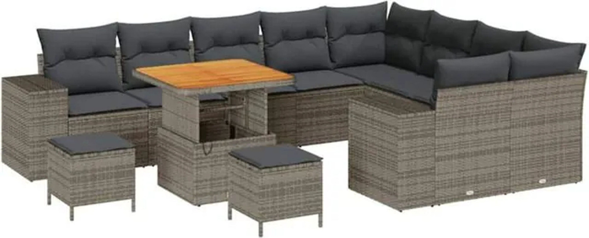 vidaXL Garten-Sofa-Set aus Poly-Rattan in Grau mit 12 Teilen und höhenverstellbaren Elementen - Bild 1