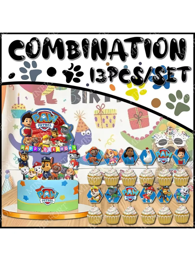 Paw Patrol Tortenflagge und Cupcake-Dekoration Set mit Chase für Kinder Geburtstagsparty in Mehrfarbig - Bild 4