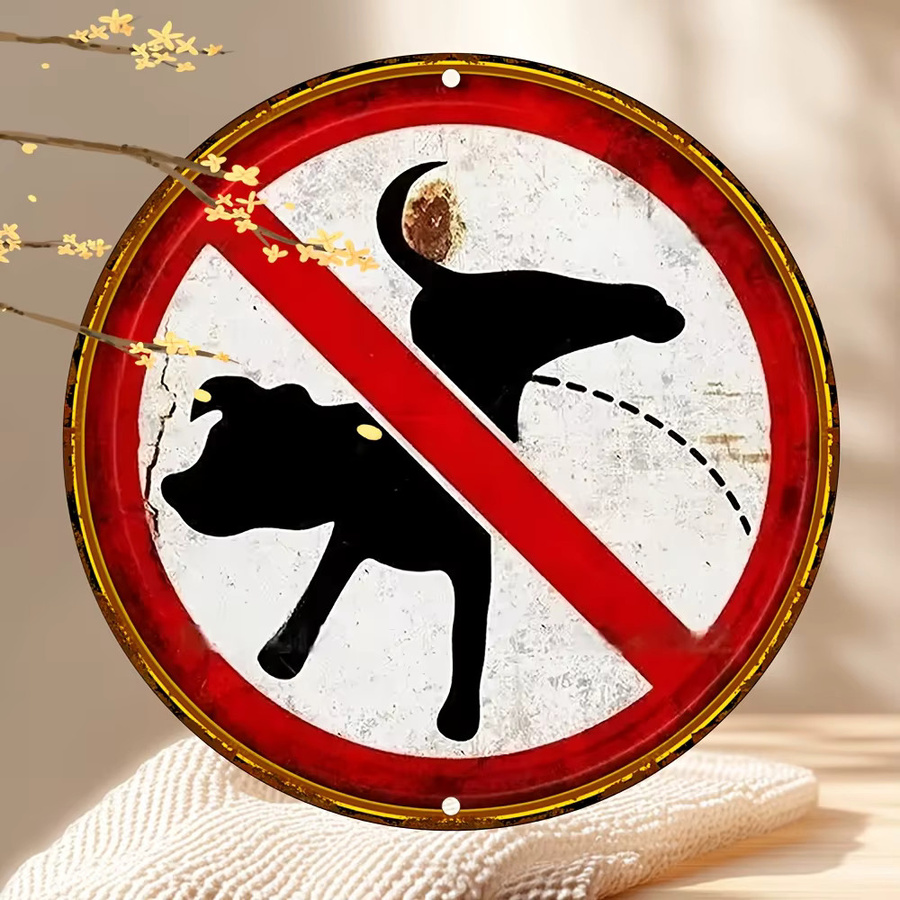 Potdemiel Vintage-Schild No Dogs Peeing aus Aluminium, runde Wanddekoration, Mehrfarbig, Durchmesser: 20,32 cm - Bild 3