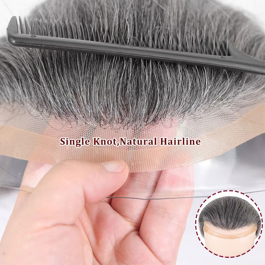 Bfirehair Herren-Toupet, graues menschliches Haarteil - Bild 3