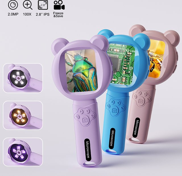 VISHRT Digitale Lupe, 2,8-Zoll-IPS-Bildschirm, 15 LEDs, 100-fache Vergrößerung, blau - Bild 1