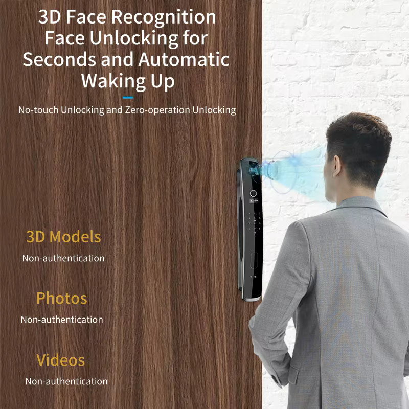 Wishome Biometrisches Smart-Türschloss mit Fingerabdruck, Passwort, IC-Karte und App-Steuerung via WLAN in Schwarz und Grau - Bild 3
