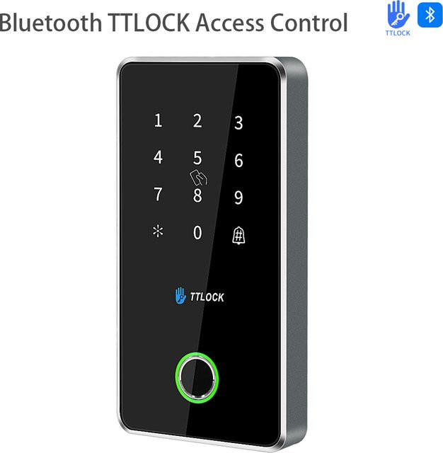 Asia-Teco TTLock Standalone Access Controller aus Metall in Schwarz mit Fingerabdruck, Karte, Passwort und App-Steuerung, IP67 wasserdicht und Alexa-kompatibel - Bild 1