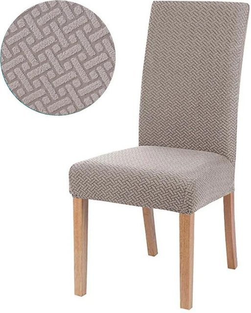 Waschbarer Esszimmerstuhlbezug aus Jacquard-Polyester in Beige mit elastischem Stretch-Material - Bild 1