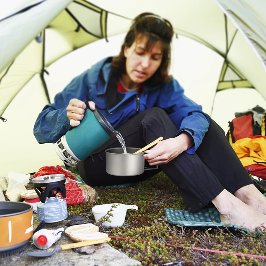 Lixada Camping-Schüssel aus Titan in Silber mit klappbaren Griffen für Outdoor, Wandern und Rucksackreisen - Bild 2