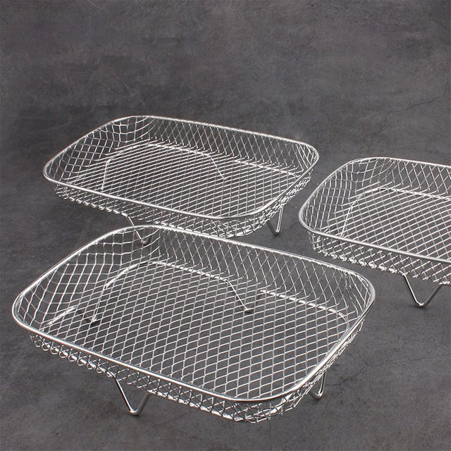 LAIMANEI Heißluftfritteusen-Grillrost aus Edelstahl in Silber, stapelbarer Gitterkorb als Zubehör für Heißluftfritteusen und Dampfgarer - Bild 1