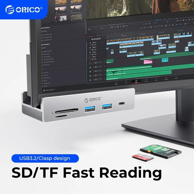 ORICO USB 3.2 Hub 6-Port-Erweiterung mit Stromanschluss und 10 Gbit/s Hochgeschwindigkeitsübertragung inklusive SD- und TF-Kartenslot - Bild 1